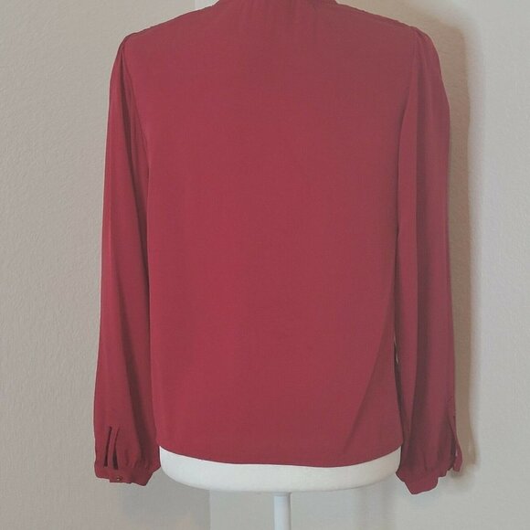 Diane von Furstenberg Deep Red and Gold Silk Keyhole Long Sleeve Blouse Size 0 - Picture 2 of 10